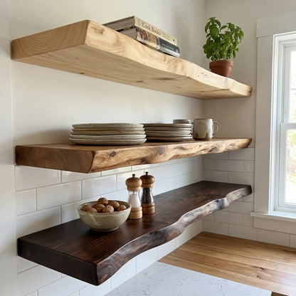 Live Edge Solid Wood Floating Shelf