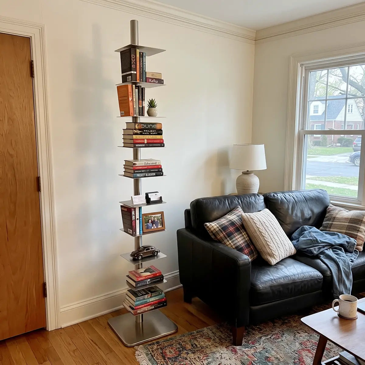 Rotating Floor Bookshelf – 360° Adjustable Vertical Book Tower