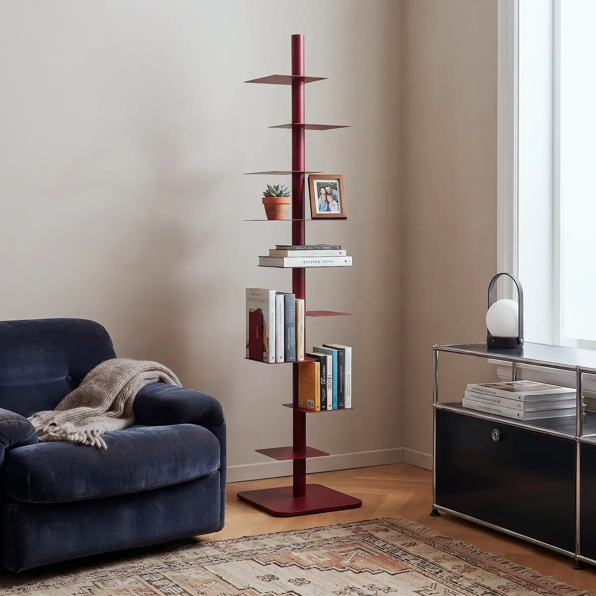 Rotating Floor Bookshelf – 360° Adjustable Vertical Book Tower