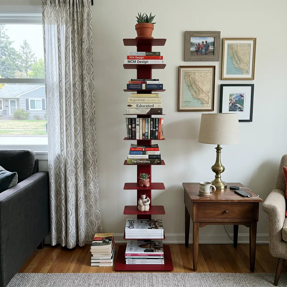 Rotating Floor Bookshelf – 360° Adjustable Vertical Book Tower