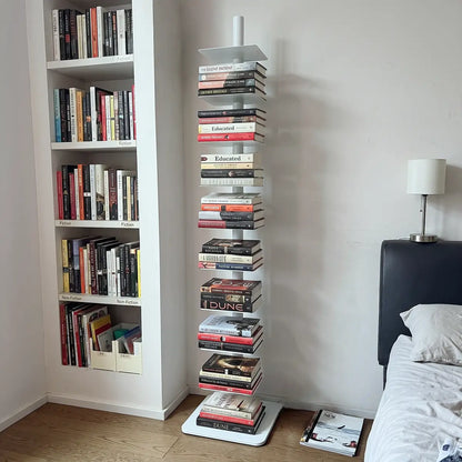 Rotating Floor Bookshelf – 360° Adjustable Vertical Book Tower