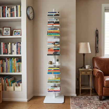Rotating Floor Bookshelf – 360° Adjustable Vertical Book Tower