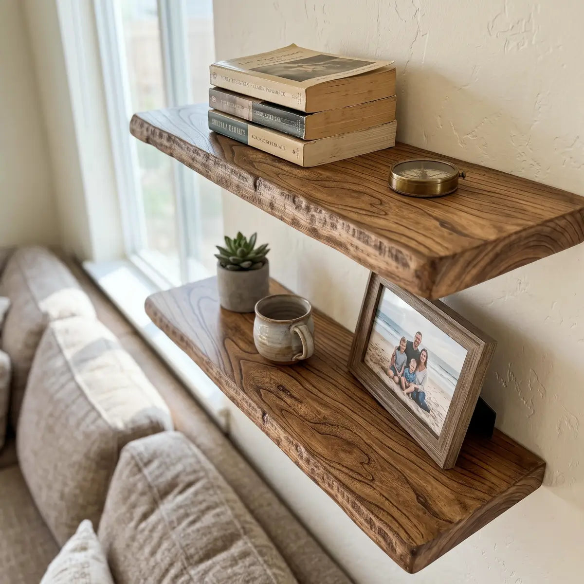 Solid Elm Wood Floating Shelf