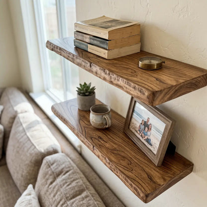 Solid Elm Wood Floating Shelf