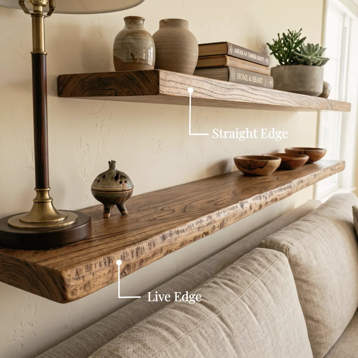 Solid Elm Wood Floating Shelf