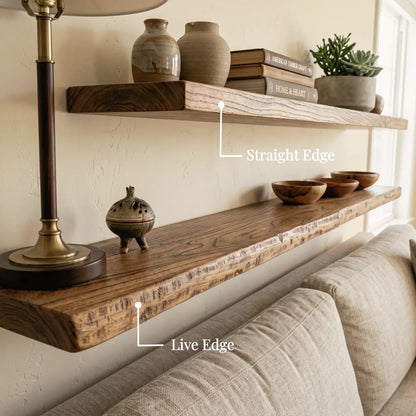 Solid Elm Wood Floating Shelf