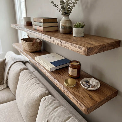 Solid Elm Wood Floating Shelf