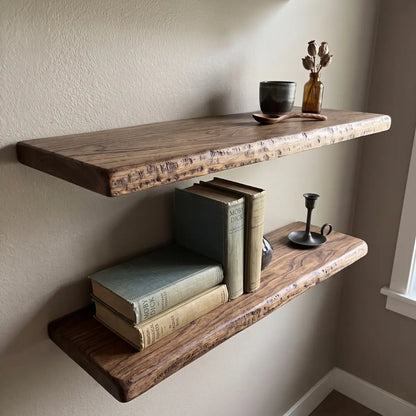 Solid Elm Wood Floating Shelf