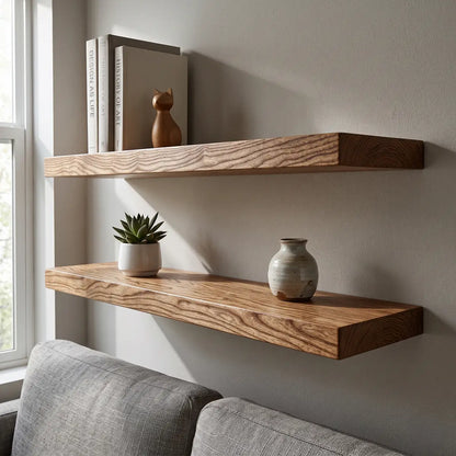Solid Elm Wood Floating Shelf
