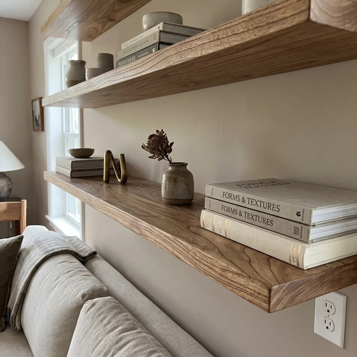 Solid Elm Wood Floating Shelf