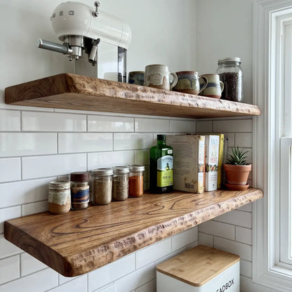 Solid Elm Wood Floating Shelf