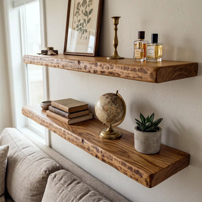 Solid Elm Wood Floating Shelf
