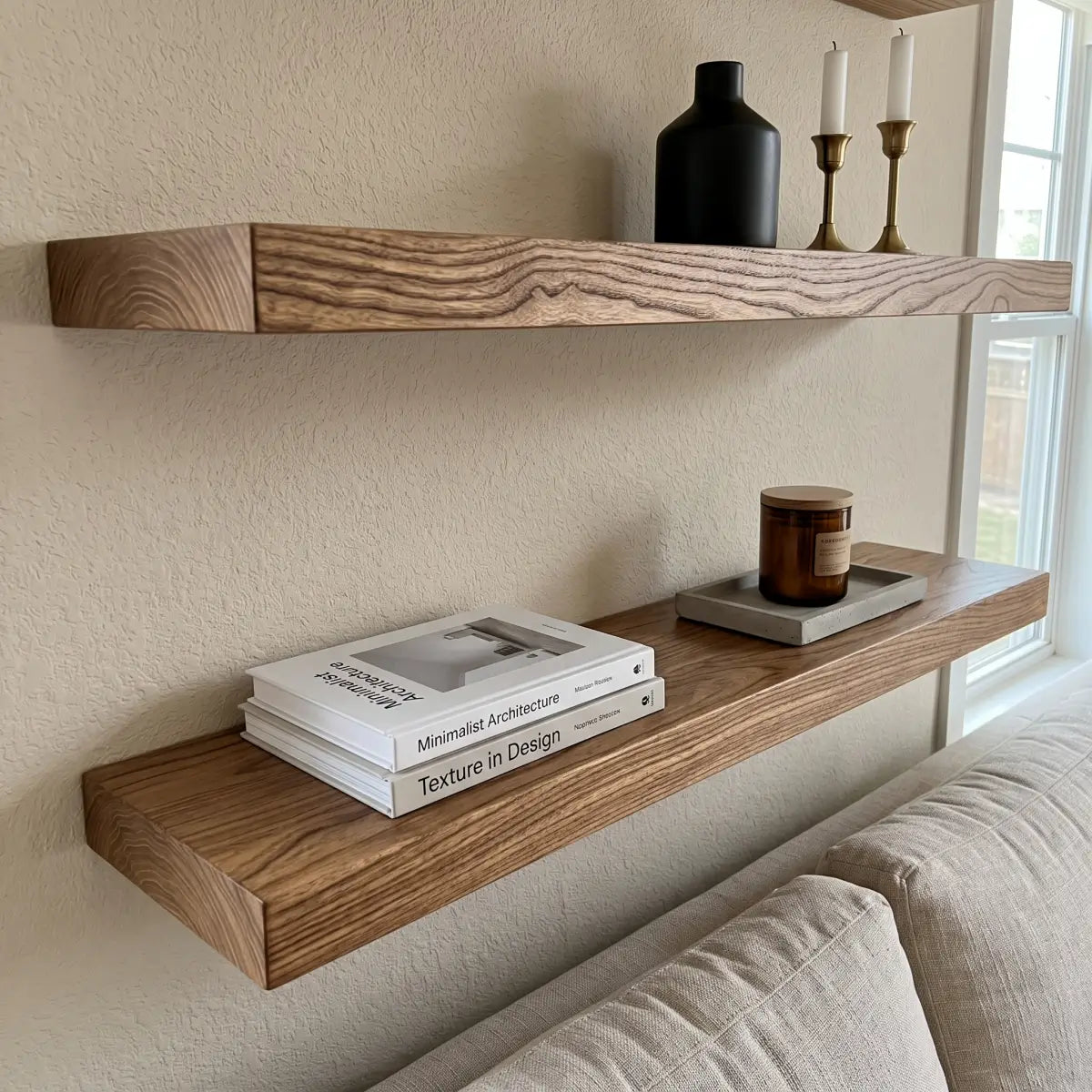 Solid Elm Wood Floating Shelf