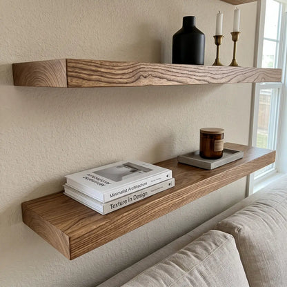 Solid Elm Wood Floating Shelf