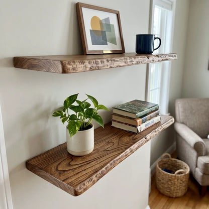 Solid Elm Wood Floating Shelf