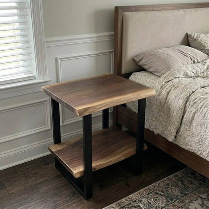 Solid Wood 2-Tier Live Edge Side Table & Nightstand
