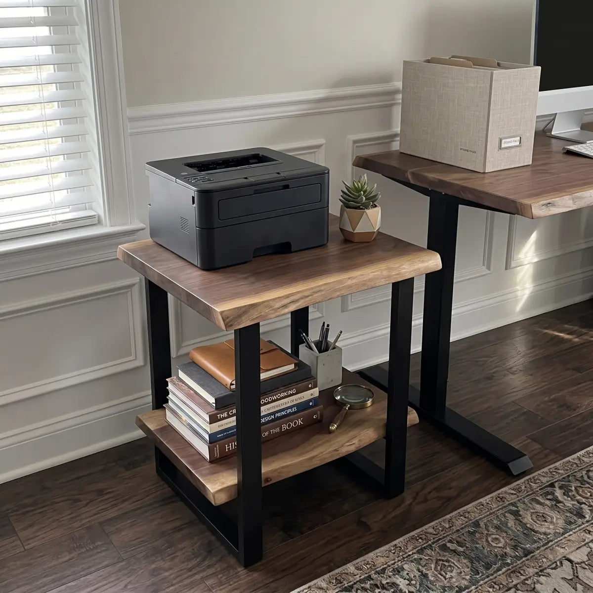 Solid Wood 2-Tier Live Edge Side Table & Nightstand