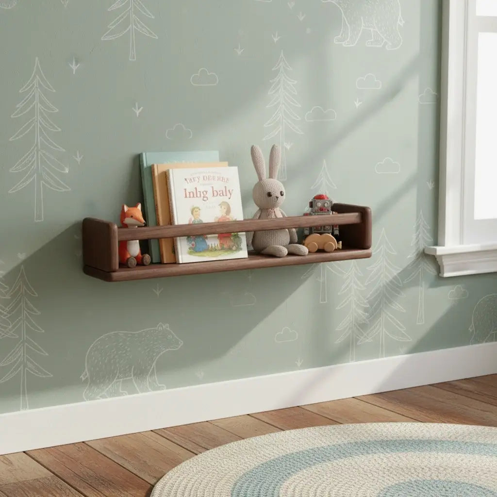 🌿 Solid Wood Kids Wall Bookshelf — Natural, Safe, and Stylish