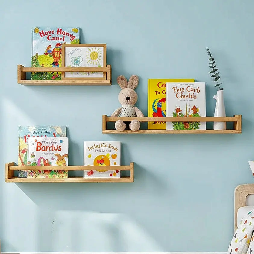 🌿 Solid Wood Kids Wall Bookshelf — Natural, Safe, and Stylish