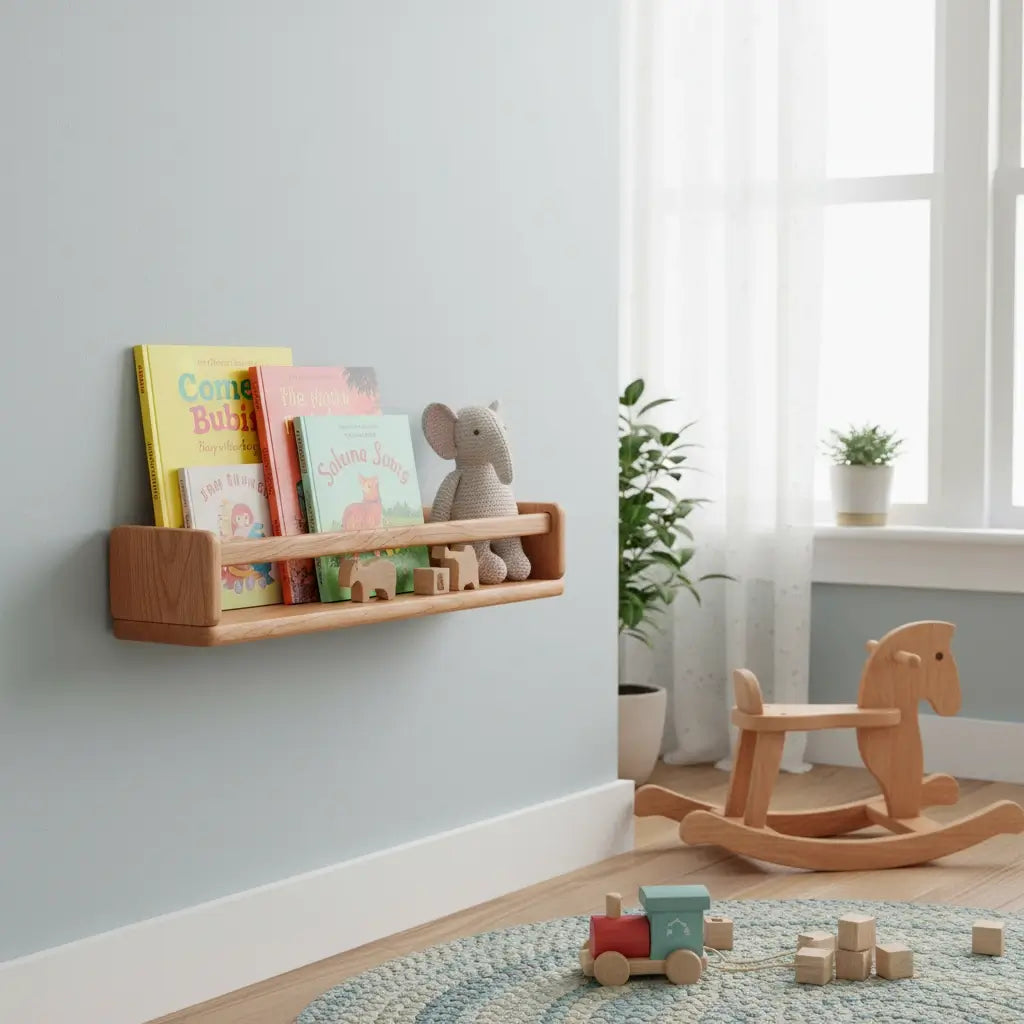 🌿 Solid Wood Kids Wall Bookshelf — Natural, Safe, and Stylish