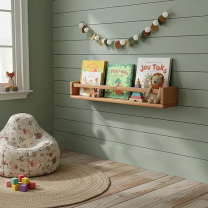 🌿 Solid Wood Kids Wall Bookshelf — Natural, Safe, and Stylish