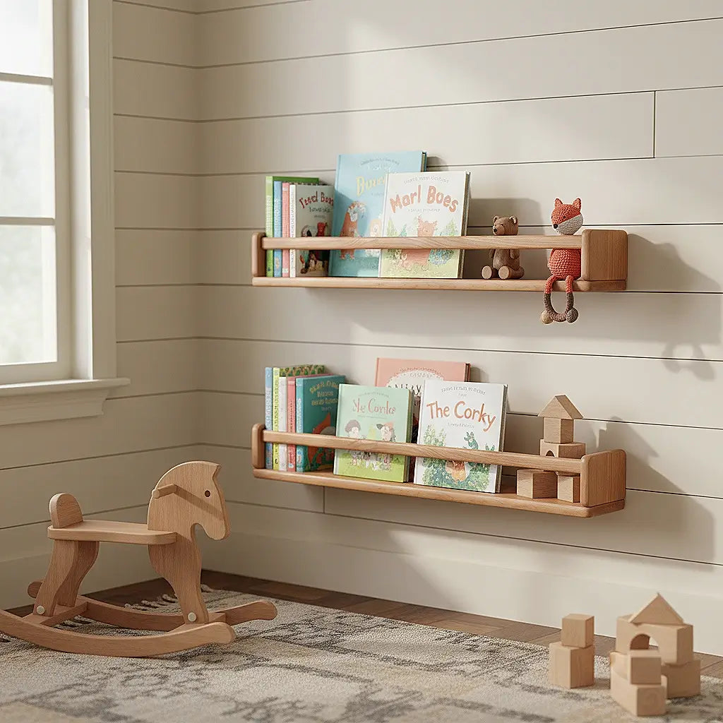 🌿 Solid Wood Kids Wall Bookshelf — Natural, Safe, and Stylish