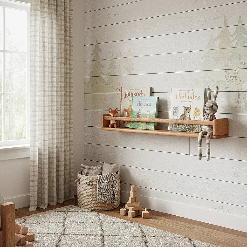 🌿 Solid Wood Kids Wall Bookshelf — Natural, Safe, and Stylish
