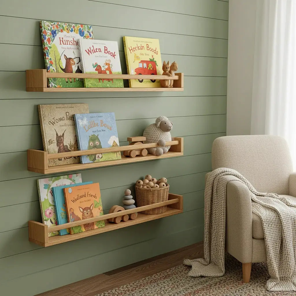 🌿 Solid Wood Kids Wall Bookshelf — Natural, Safe, and Stylish