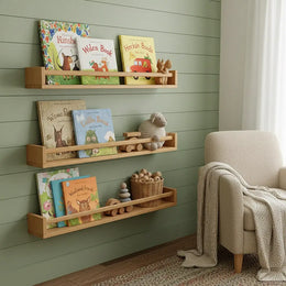 🌿 Solid Wood Kids Wall Bookshelf — Natural, Safe, and Stylish