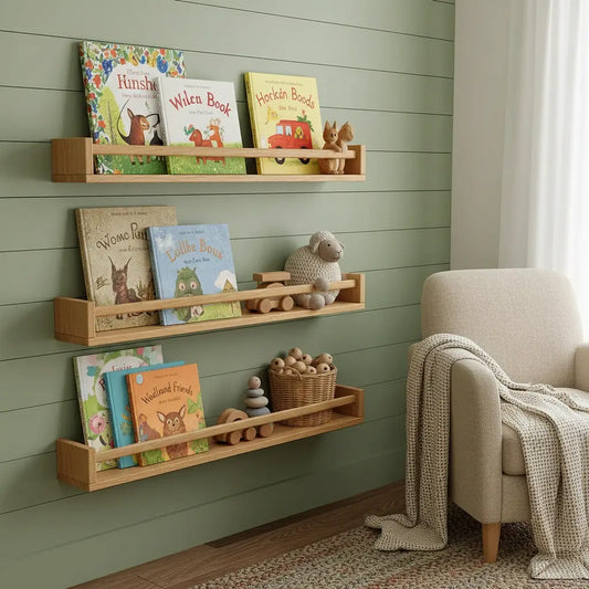 🌿 Solid Wood Kids Wall Bookshelf — Natural, Safe, and Stylish