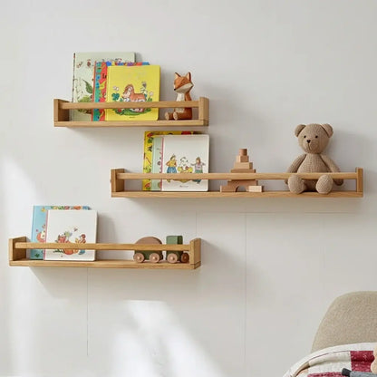 🌿 Solid Wood Kids Wall Bookshelf — Natural, Safe, and Stylish