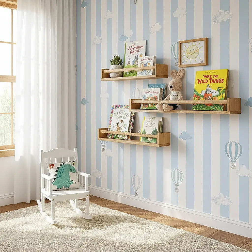 🌿 Solid Wood Kids Wall Bookshelf — Natural, Safe, and Stylish