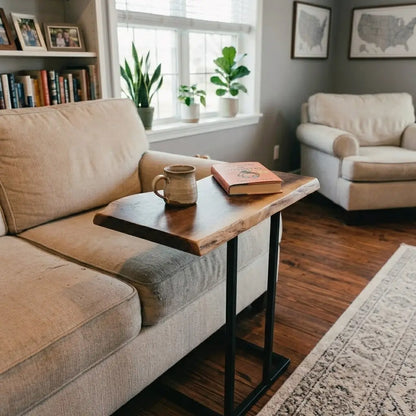 Solid Wood Live Edge C-Shaped Sofa Side Table