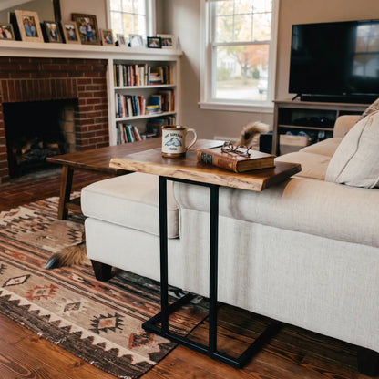 Solid Wood Live Edge C-Shaped Sofa Side Table