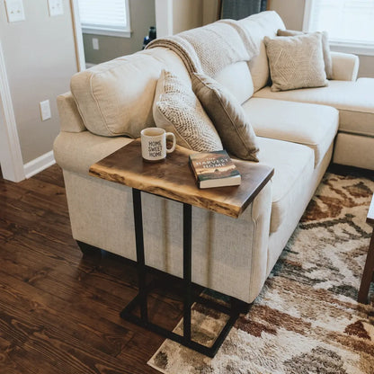Solid Wood Live Edge C-Shaped Sofa Side Table