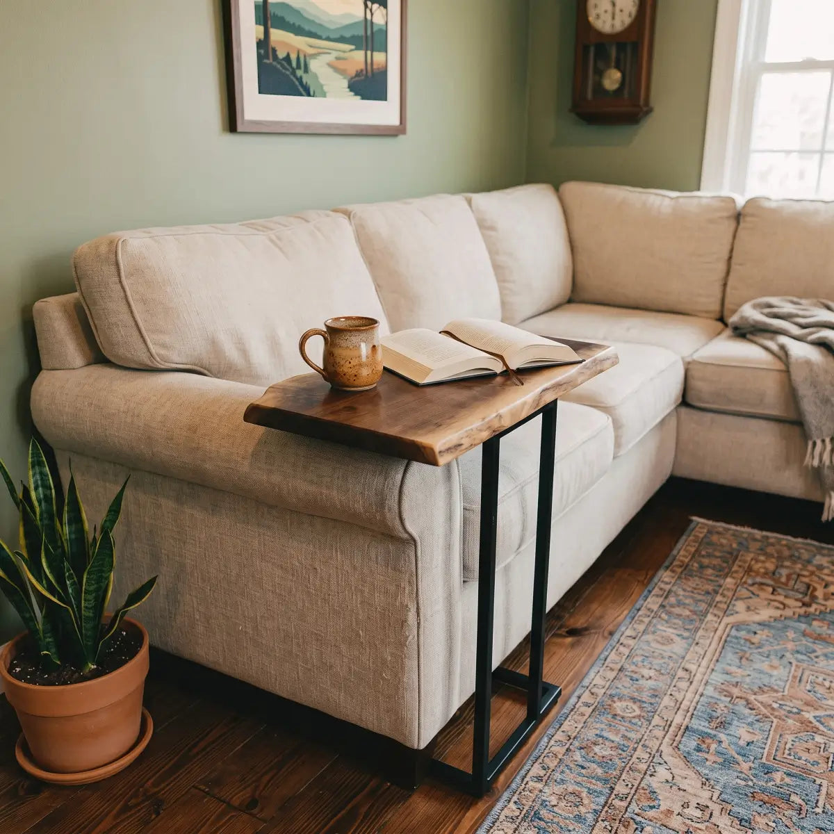 Solid Wood Live Edge C-Shaped Sofa Side Table