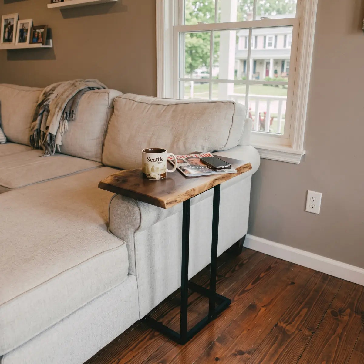 Solid Wood Live Edge C-Shaped Sofa Side Table
