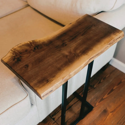 Solid Wood Live Edge C-Shaped Sofa Side Table