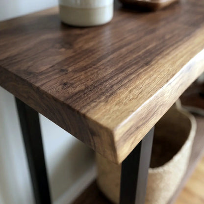 Solid Wood Live Edge Console Table with Lower Shelf