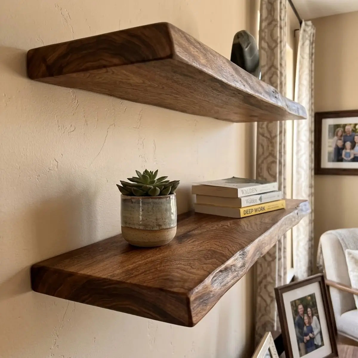 Solid Wood Floating Shelf – Live Edge or Straight Edge