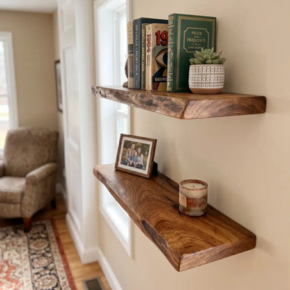 Solid Wood Floating Shelf – Live Edge or Straight Edge