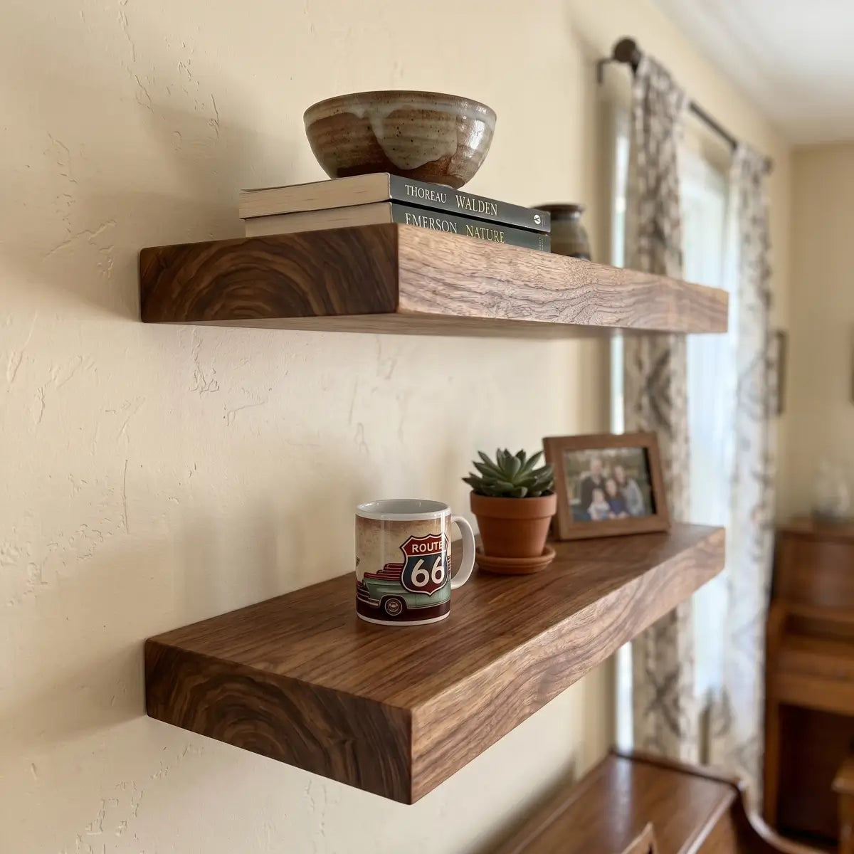 Solid Wood Floating Shelf – Live Edge or Straight Edge