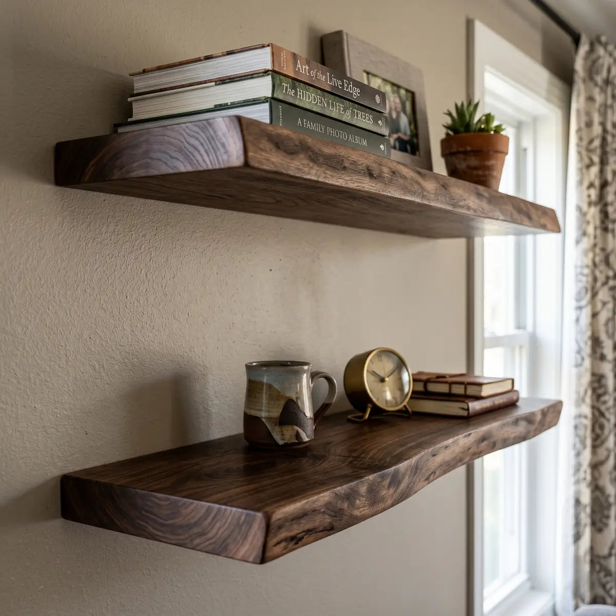 Solid Wood Floating Shelf – Live Edge or Straight Edge