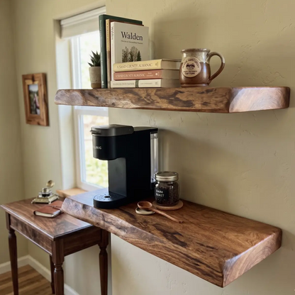 Solid Wood Floating Shelf – Live Edge or Straight Edge