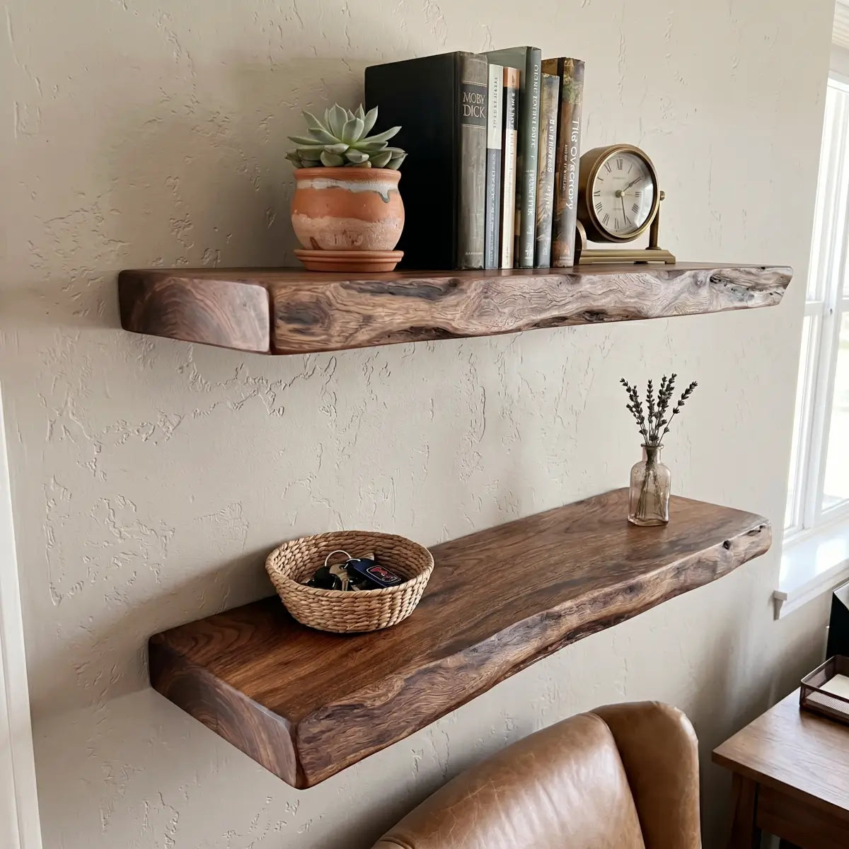 Solid Wood Floating Shelf – Live Edge or Straight Edge