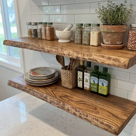 Solid Elm Wood Floating Shelf