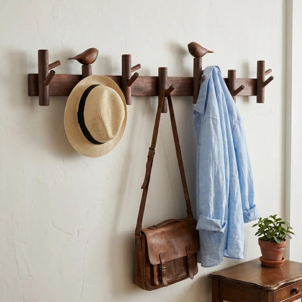 Solid Walnut Bird Wall Hook Rack