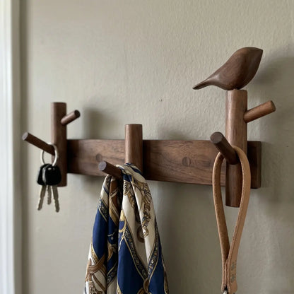 Solid Walnut Bird Wall Hook Rack