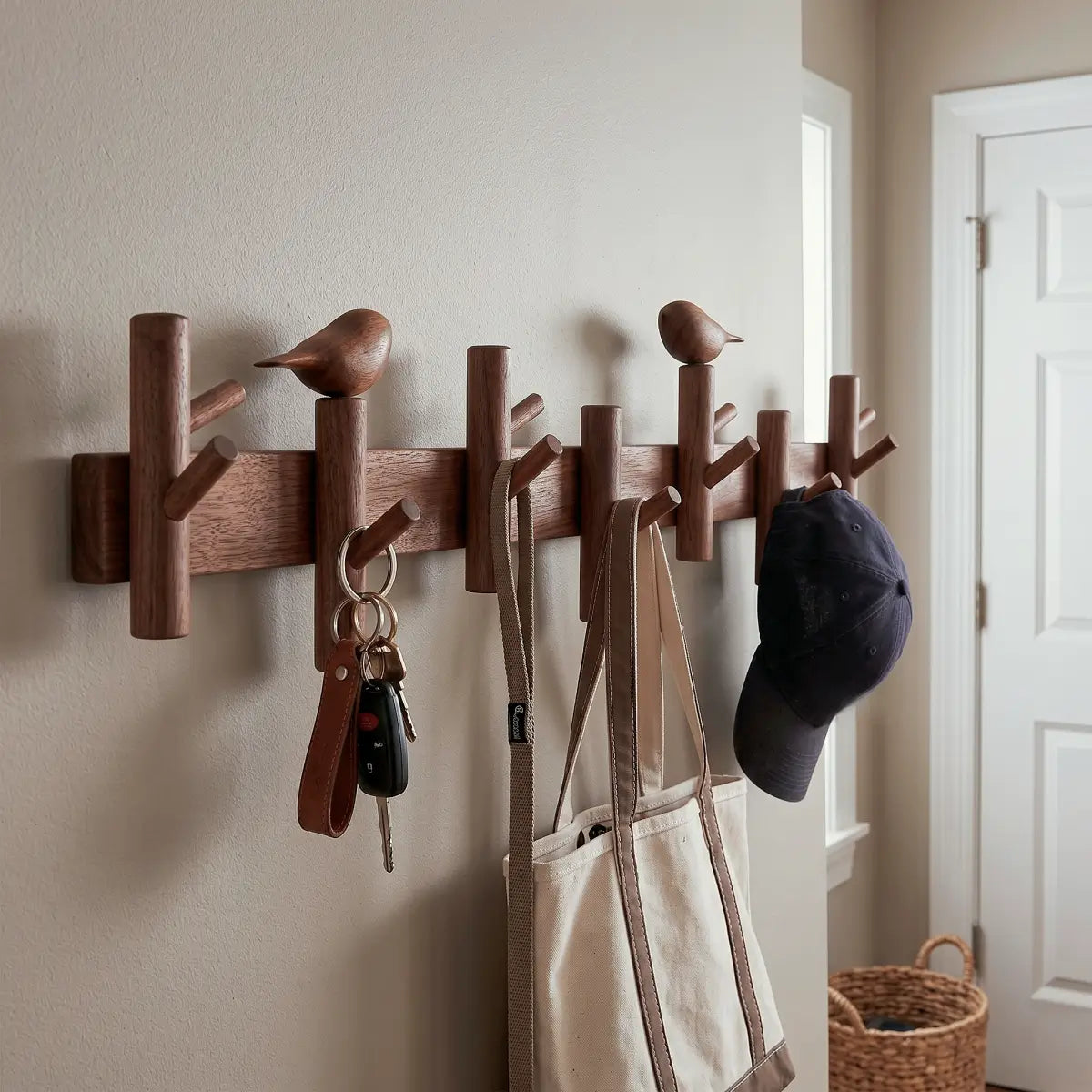Solid Walnut Bird Wall Hook Rack