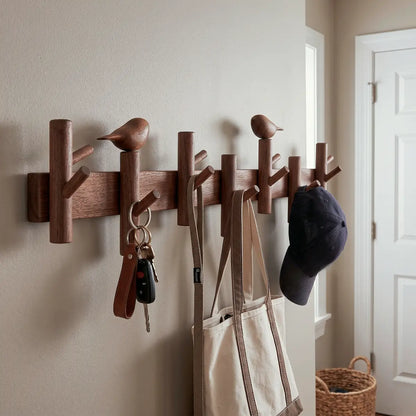 Solid Walnut Bird Wall Hook Rack